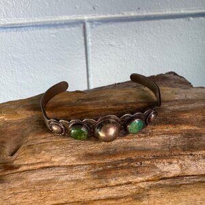 Vintage Sterling Silver Cuff Bracelet With Turquoise Intricate Design